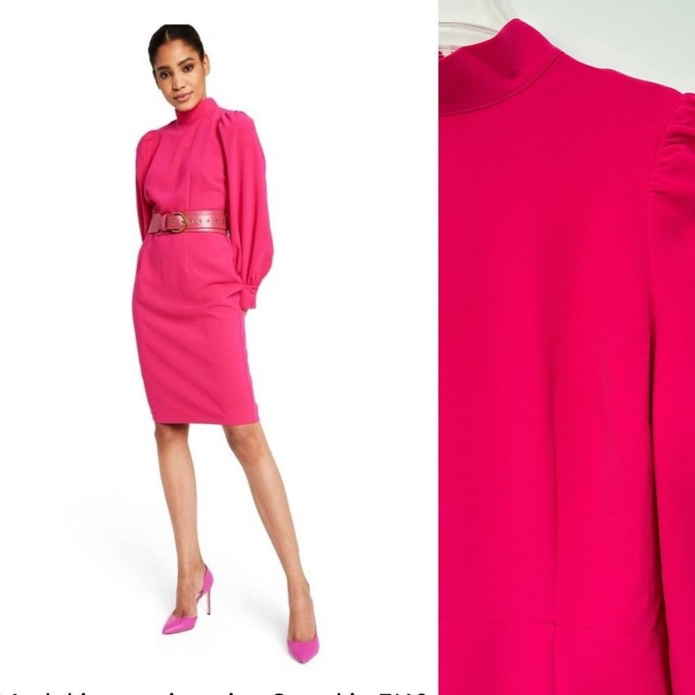 Sergio Hudson Women's Dress Small Pink Sheath Midi Long Sleeve Mock Neck New